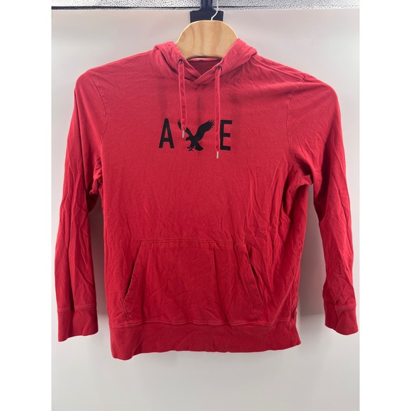 American Eagle Outfitters Red Hoodie Pullover Eagle Logo Long Sleeve Size L - Picture 2 of 7